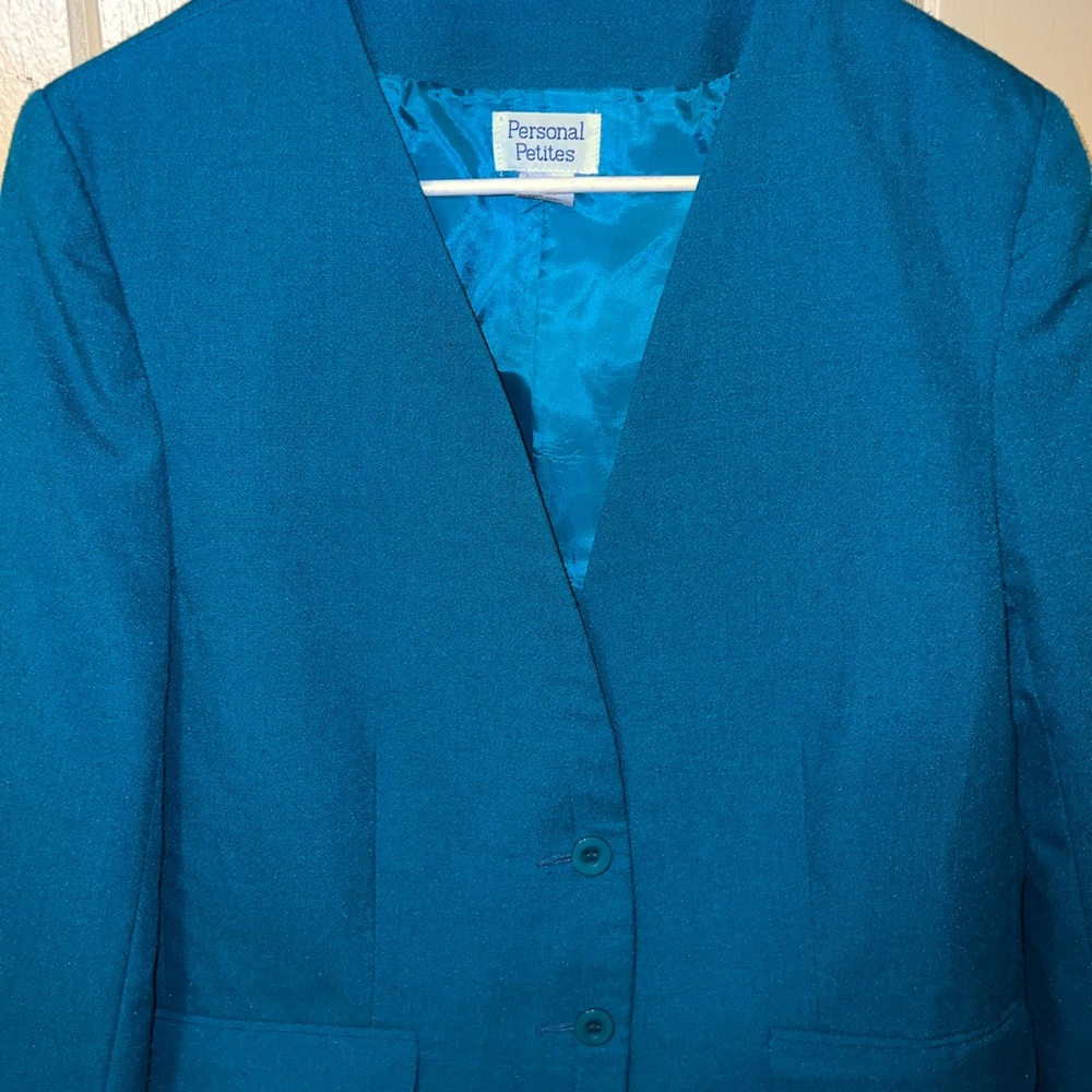 Vinatge 90s Personal Petite Blue Office  Chic Button Up Blazer Jacket Size 12 - Picture 6 of 13